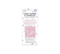 Pastel Pink Happy Birthday Cake Topper & 20 Candles with Holders - Party Decoration Set for Cakes
