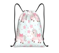 Pastel Pink Horse Sea With Bows Stars And Polka Dots Drawstring Backpack Scratch Drawstring Bags Stylish Gym String Bag For Hunting Gym Beach 39X46Cm