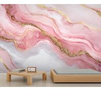 Pastel Pink Marble Murals Golden Glitter Cracked Lines Wallpaper for Walls Abstract Liquid Fluid Ink Art Wallpaper Romantic Pink Marble Texture Kids Bedroom Living Room Boys Room Mural Poster