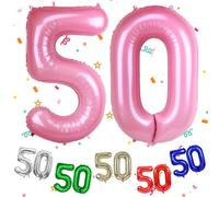 Pastel Pink Number 50 Balloon 40 Inch, Large 50 Number Balloon Big Foil Helium Number 50 Balloons, Light Pink 50th Birthday Decorations for Men and Women, 50 Year Anniversary Party Decorations Supply