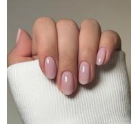 Pastel Pink Press on Nails Short Oval, SXVME Acrylic False Nail Short Almond, Solid Color Fake Nail Press ons, Handmade of Gel, Natural Full Cover Glue on Nails For Women Daily Wear 24Pcs