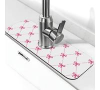 Pastel Pink Ribbon Bows Trellis Faucet Mat | Splash Guard Drip Catching Absorbent Quick-Dry Kitchen Sink Mat