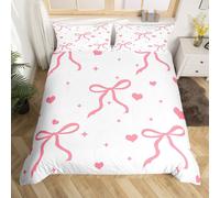 (Pastel Pink, Super King(No Comforter)) Homewish Cute Bowknot Bedding Set Double,Red Pin Ribbon Bow Duvet Cover for Girls Kids Princess,Geometric Butterfly Tie Print Bed Set,Various Bowtie