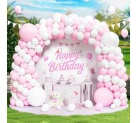 Pastel Pink White Balloons, 138 pcs Macaron Pink White Balloon Garland Arch Kit Light Baby Pink Latex Balloons for Girls Women Birthday Bridal Baby Shower Gender Reveal Wedding Party Decorations