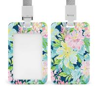 Pastel Pink Yellow Green Flower Floral ID Badge Holder Retractable Clip Card Holder Card Protector Name Badge Name Tag for Work Office Doctor Nurse