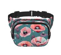 Pastel Poppies Print Square Double Layer functionality Waist Bag Unisex Crossbody Pack Travel Workout, Black, One Size