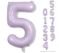 Pastel Purple 5 Balloons, 40 Inch Giant Dusty Light Purple Mylar Foil Number 0-9 Helium Balloon for Girls, Self Inflating Lilac 5th Birthday Balloon for Women Anniversary Party Decorations Supplies