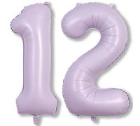 Pastel Purple Birthday Balloon Numbers 12, 40 Inch Giant Light Purple Foil Mylar Number 1 and 2 Helium Balloons for Girls 12th Birthday, Lilac 12 Balloons for Women 21st Anniversary Party Decorations