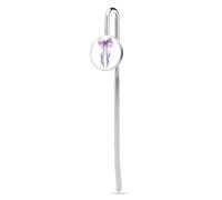 Pastel Purple Ribbon Bow with Long Flowing Tails Stainless Steel Metal Book Mark Marker, Bookmarks Page Holder with Crystal Glass for School Reader Office Supplies