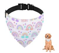 Pastel Rainbow and Heart Dog Bandana With Adjustable Strap D Ring Dog Scarf Pet Bibs Triangle Pet Scarf Clothing& Accessories for Dogs Puppy Dogs Cats Decor Machine Washable