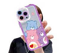 Pastel Rainbow Bear Bears Kawaii Purple Blue Care Epoxy Clear TPU Custom Compatible With iPhone 11 12 13 14 15 XR X SE 7 8 Air Pro Max Plus Mini Case Personalised Name Cover