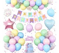 Pastel Rainbow Birthday Decorations,Macaron Pink Blue Purple Green Yellow Colorful Confetti Balloons Banner Star Heart Foil Balloon for Baby Shower Engagement Party