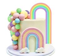 Pastel Rainbow Cake Topper Rainbow Cake Toppers Colorful Balls Cake Decorations for Wedding Baby Shower Birthday Party Supplies