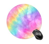 Pastel Rainbow Colors Tie-dye Pattern Mousepad Round Computer Mousepad Waterproof Gaming Mousepads with Non-Slip Rubber Base Mousepads Mousemat for Laptop Office 20 CM
