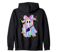 Pastel Rainbow Ghost With Bow Halloween Style Zip Hoodie