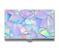 Pastel Rainbow Glass Shards Business Card Wallet Credit Card Holder Metal Square Small Pocket Purse