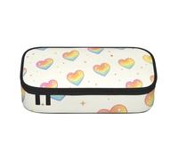 Pastel Rainbow Heart Cute Zipper Pencil Case, Oxford Fabric Pen Pouch
