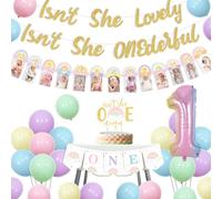 Pastel Rainbow Isn't She Lovely 1st Birthday Decorations - Macaroon Rainbow Monthly Photo Banner & High Chair Banner for Baby Girl