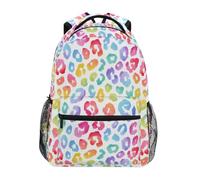 Pastel Rainbow Leopard Spots Print on A White Background Watercolour Vector Pattern Kids Backpack for Boys Girls Student Big Backpacks for Elementary School Shoulder Bag Bookbag