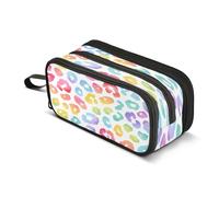 Pastel Rainbow Leopard Spots Print on A White Background Watercolour Vector Pattern Large Storage Pencil Pen Case Bag with Zipper Big Capacity Pouch Organizer for Office College School Travel Holder
