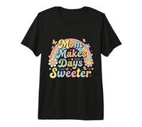 Pastel Rainbow Mom Makes Days Sweeter Floral Typography Premium T-Shirt