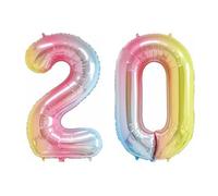 Pastel Rainbow Number 20 - Large Helium Foil Balloon - Birthday Party Wedding Anniversary Decoration - 101cm
