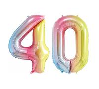Pastel Rainbow Number 40 - Large Helium Foil Balloon - Birthday Party Wedding Anniversary Decoration - 101cm