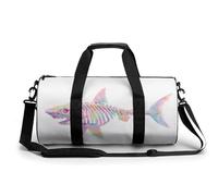 Pastel Rainbow Shark Skeleton Travel Gym Bag for Women Men Cylindrical Duffle Bag Sport Workout Bag with Shoulder Strap
