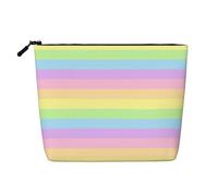 Pastel Rainbow Striped, Cosmetic Bag Imitation Linen Makeup Bag Portable Travel Toiletry Bag