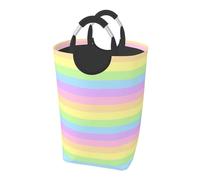 Pastel Rainbow Striped, Laundry Hamper, Collapsible Laundry Basket Large Durable Storage Bin with Handles 50L