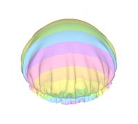 Pastel Rainbow Striped,Shower Cap Nightcap Double Layer Waterproof Elastic Bath Cap Reusable Hair Cap