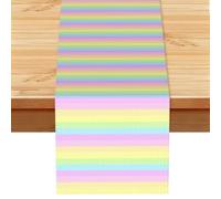 Pastel Rainbow Striped, Table Runner, Imitation Linen Table Runner For Home Party Dining Room 33x183 cm