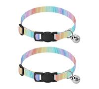 Pastel Rainbow Stripes Collars for Puppies, 2 Pack Breakaway Cat Collars with Bell