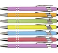 Pastel Rubberized Soft Touch | Pastel Colors | Ballpoint Pen with Stylus Tip a stylish, premium metal pen, black ink, medium point (Assorted, 7 Pack)