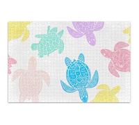 Pastel Sea Turtles White Adult Jigsaw Puzzles 500 Pieces Fine Art Painting Custom Difficult Large Puzzle Game Puzzle Gifts, 20.5x14.9 Inch