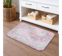 Pastel Seashell Quick Dry Bath Mat, Ocean Waves Pattern Absorbent Non Slip Shower Mat, Summer Coastal Flannel Washable Bath Rugs for Bathroom Decor 20x32 Inch