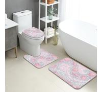 Pastel Seashell Quick Dry Bath Mat, Ocean Waves Pattern Absorbent Non Slip Shower Mat, Summer Coastal Flannel Washable Bath Rugs for Bathroom Decor 3 Piece Sets