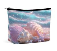Pastel Seashells Starfish Pearls Ocean Waves Makeup Bag, Travel Toiletry Organizer, Cosmetic Pouch for Women, Birthday Presents for Mom Girls Women Sisters