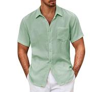 Pastel Shirts for Boys Mens Resort Wear 2081 Business Casual Men Linen Outfit Men's Shirts Casual Short Sleeve Mint Green