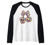 Pastel Skull Pumpkin Bow Kawaii Halloween Raglan Baseball Tee