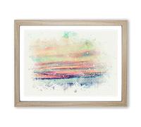 Pastel Sky In Abstract Modern Art Framed Print | A4 Oak Framed Wall Art | Ready to Hang | Abstract Landscape Picture | Living Room Bedroom Lounge Office