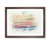 Pastel Sky In Abstract Modern Art Framed Print | A4 Walnut Framed Wall Art | Ready to Hang | Abstract Landscape Picture | Living Room Bedroom Lounge Office