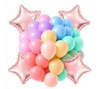 Pastel Star Balloons Set for Valentine's Day Birthday Wedding Shower Party Decorations - 200-Piece Rainbow Arch Decor with Pink Purple Blue Yellow Mint Green Peach Coral Metallic Rose Gold