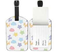 Pastel Stars Suitcase Tags for Luggage, Pu Leather Mr and Mrs Luggage Tags with Privacy Protection Cover, Tag Portable Suitcase Bags Labels Identifiers, Men Women Wedding Gift Ideas, Thank You Gift