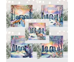 Pastel Stonehenge Pagan Winter's Night, Wicca, Greeting cards to celebrate the Winter Solstice, Yule and Christmas. Buy individually or as packs