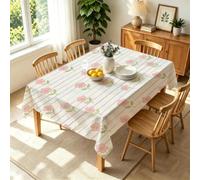 Pastel Stripe Tiny Pink Bloom Table Cloth Wipe Clean Rectangular 150x300 cm