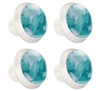 Pastel Teal Turquoise Marble Texture Kitchen Cabinet Knobs, Decorative Drawer Dresser Knobs with Screws Pulls Handles Hardware for Home Furniture, 4 Pack