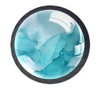 Pastel Teal Turquoise Marble Texture Kitchen Cabinet Knobs, Decorative Drawer Dresser Knobs with Screws Pulls Handles Hardware for Home Furniture, 4 Pack