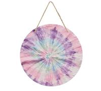 Pastel Tie Dye Wooden Painting Circular Wood Hanging Plaque with UV Printed Patterns, Rustic Minimalist Wall Decoration for Living Room Bedroom Kitchen Farmhouse