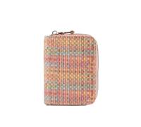 Pastel Tweed Plaid Zipper Card Holder with Multiple Card Slots Gold Zipper Perfect for Daily Commute Shopping Short Trips